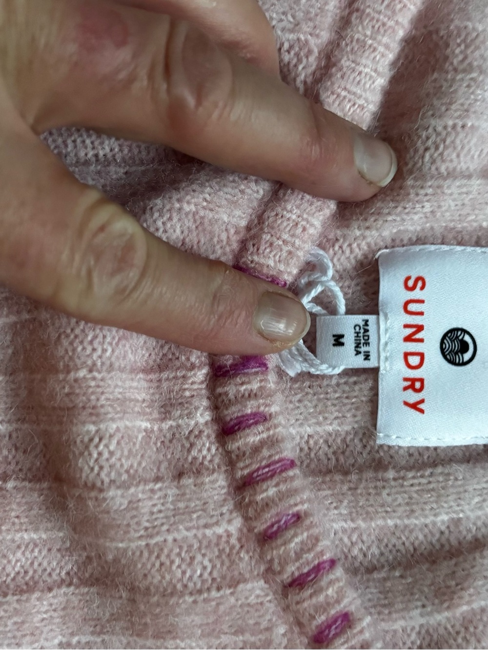 Sundry Pale Pink Ribbed Knit Top